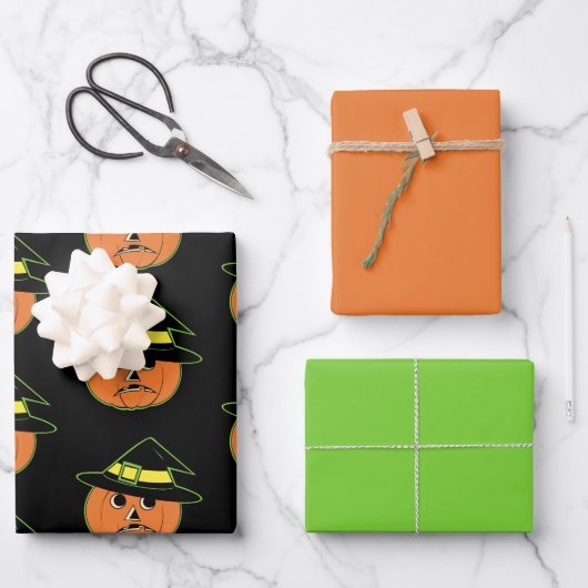 Vintage Kürbishexe Geschenkpapier Set (Vorderseite)