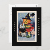 Vintage Kürbishexe glückliches Halloween Postkarte (Vorne/Hinten)