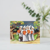 Vintage Kürbiskatzenkätzchen Halloween Feiertagspostkarte (Stehend Vorderseite)