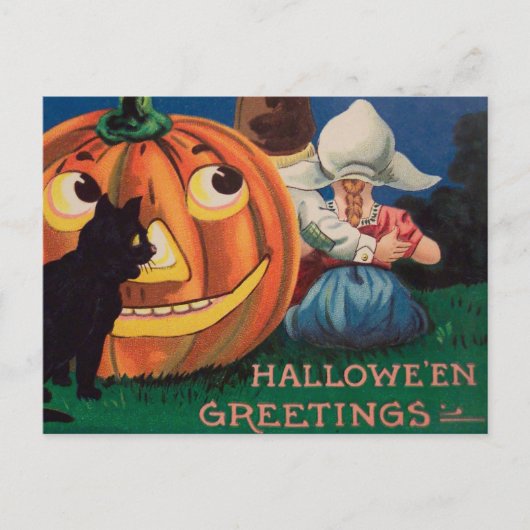 Vintage Kürbiskatzenkätzchen Halloween Feiertagspostkarte (Vorderseite)