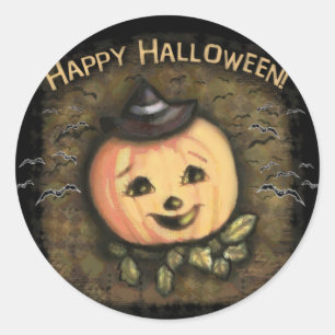Vintage Kürbislaterne-Aufkleber Halloweens Runder Aufkleber