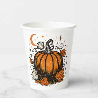 Vintage-Kürbistasse | Gemütlicher Halloween Herbst Pappbecher