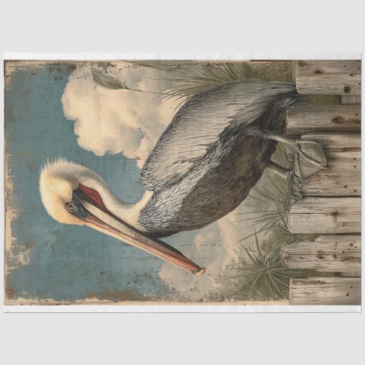 Vintage Küste Pelican Decoupage Seidenpapier (Vorderseite)