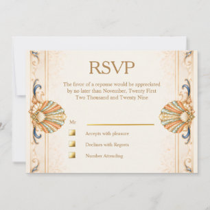 Vintage Küsten-Muschel-Luxus-Hochzeit RSVP Einladung