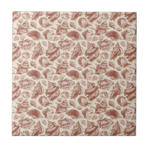 Vintage Küsten-Muschel-Toile in warmen Erdtönen Fliese