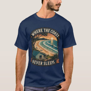 Vintage-Küsten-Sonnenuntergangs-Strand-Surf-Kunst T-Shirt