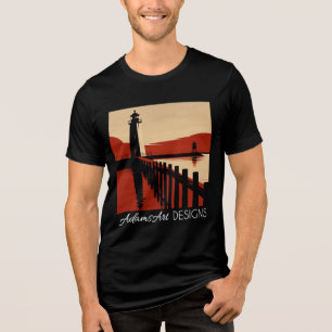 Vintage Küstenleuchtturm-Silhouette Retro-Kunst Tri-Blend Shirt