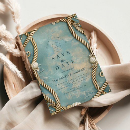 Vintage-Küstenstrick-Ozean-Hochzeit Save The Date