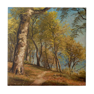 Vintage-Küstenwald-Ölgemälde-Druck Fliese