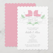 Vintage Kutsche SIP & SIEHE rosa Kinderwagen Einladung (Vorne/Hinten)