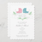 Vintage Kutschweine SIP & SEE Pink Blue Einladung (Vorne/Hinten)