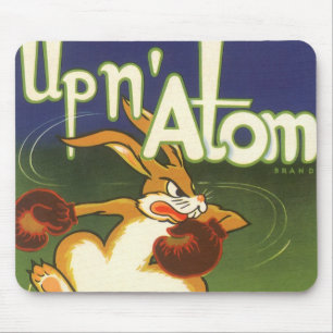 Vintage-Label-Kunst Boxen Hase, Up n Atom Karotten Mousepad