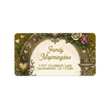 Vintage-Label mit farbigen Blumen 47 + Ihr Text