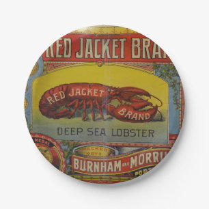 Vintage-Label mit Hummerwerbung aus Maine Pappteller