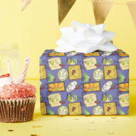 Vintage Labels Orange Yellow Geschenkpapier