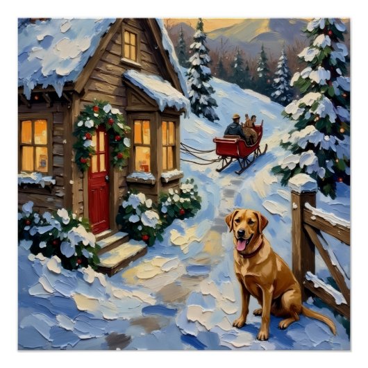 Vintage Labrador Retriever Christmas Cottage Poster (Vorderseite)