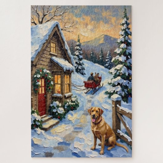 Vintage Labrador Retriever Christmas Cottage Puzzle (Vertikal)