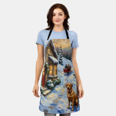 Vintage Labrador Retriever Christmas Cottage Schürze (Getragen)