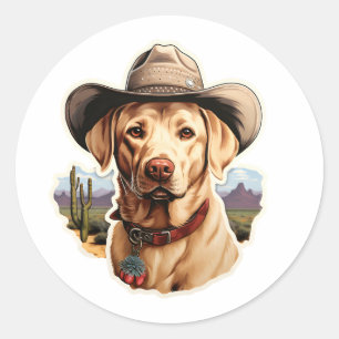 Vintage Labrador Retriever mit einem Cowboyhut Runder Aufkleber