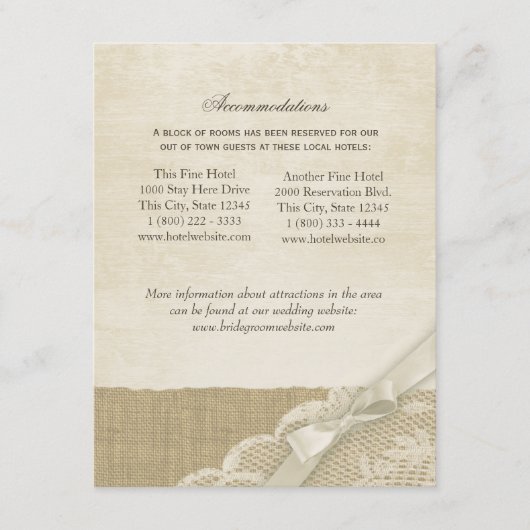 Vintage Lace and Burlap Information Card Begleitkarte (Vorderseite)