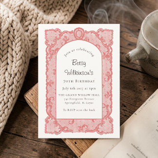 Vintage Lace Arch Dusty Rose 70th Birthday Invite Einladung