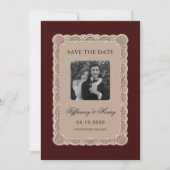 Vintage  Lace Burgundy Save the Date (Vorderseite)