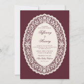 Vintage Lace Burgundy Wedding Invitation Einladung (Vorderseite)