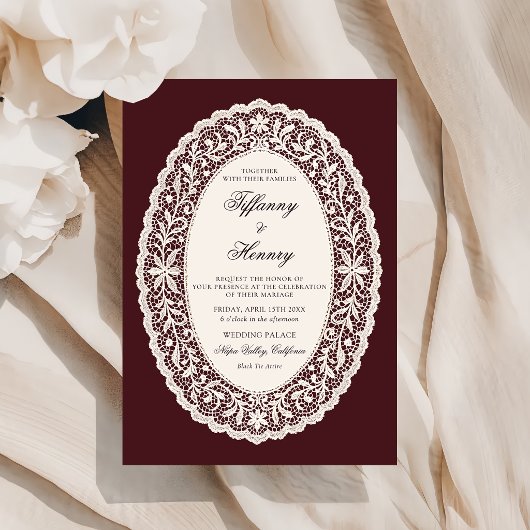 Vintage Lace Burgundy Wedding Invitation Einladung