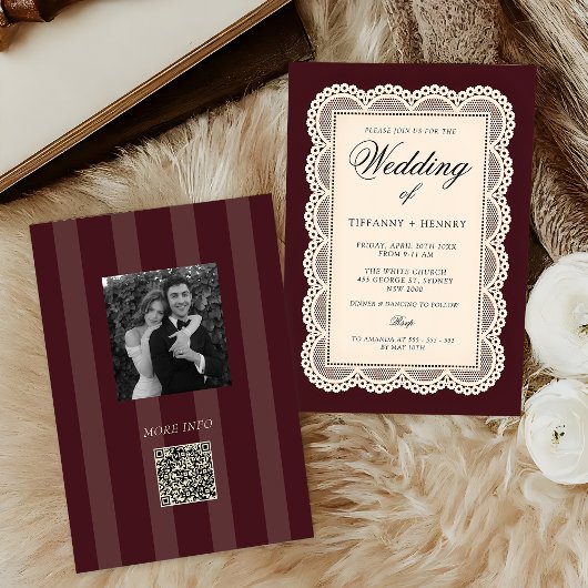 Vintage Lace Burgundy Wedding Invitation Einladung