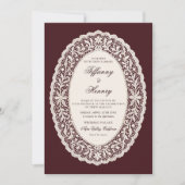 Vintage Lace Burgundy Wedding Invitation Einladung (Vorderseite)