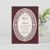 Vintage Lace Burgundy Wedding Invitation Einladung (Stehend Vorderseite)