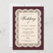 Vintage Lace Burgundy Wedding Invitation Einladung (Vorderseite)