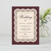 Vintage Lace Burgundy Wedding Invitation Einladung (Stehend Vorderseite)