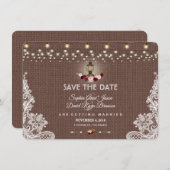 Vintage Lace Burlap-String-Leuchten Save the Date (Vorne/Hinten)