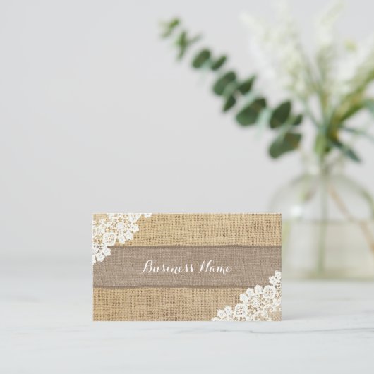 Vintage Lace & Burlap Textur Visitenkarte (Stehend Vorderseite)