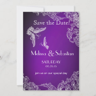 VINTAGE LACE & BUTTERFLIES LILA OMBRÉ Rettete die Save The Date