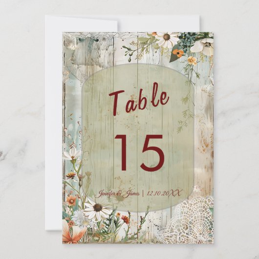 Vintage Lace & Daisis Rustikale Tischnummer Card (Rückseite)