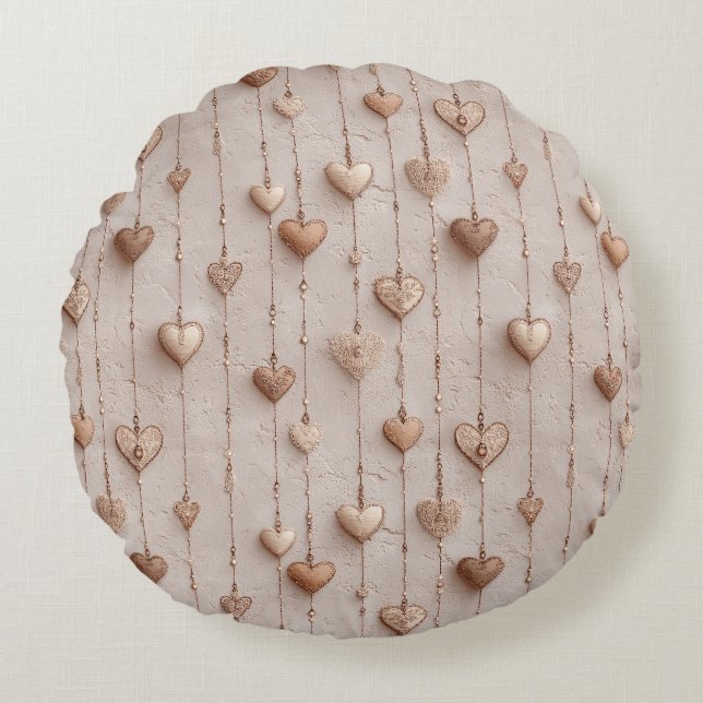 Vintage Lace Heart Strings Rundes Kissen (Vorderseite)