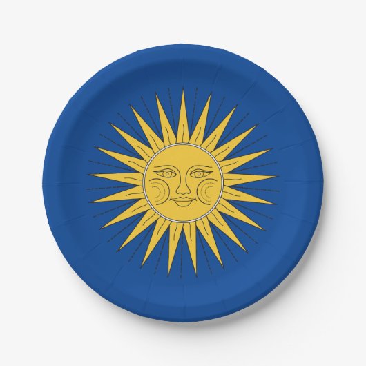 Vintage lächelnde Sonne Pappteller (Vorderseite)