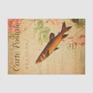 Vintage-Lachs-Typ-Fisch-Blumen-Blumen-Französisch Seidenpapier