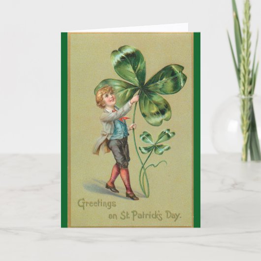 Vintage Lad With Shamrocks Greeting Card Karte (Vorderseite)