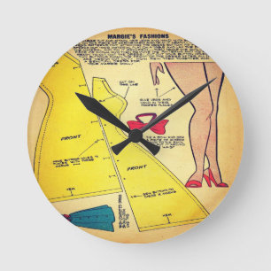 Vintage Ladies Dress Pattern Wall Clock Runde Wanduhr