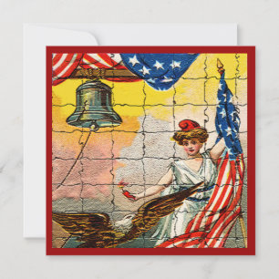 Vintage Lady, Adler, Flag und Liberty Bell Mosiac Einladung