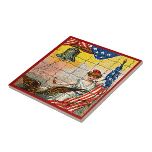 Vintage Lady, Adler, Flag und Liberty Bell Mosiac Fliese