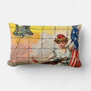 Vintage Lady, Adler, Flag und Liberty Bell Mosiac Lendenkissen