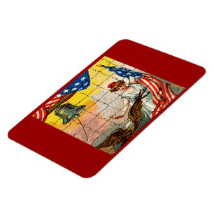 Vintage Lady, Adler, Flag und Liberty Bell Mosiac Magnet