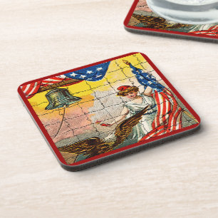Vintage Lady, Adler, Flag und Liberty Bell Mosiac Untersetzer