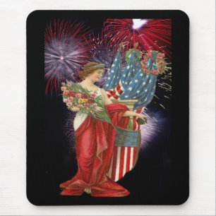 Vintage Lady and Fireworks Mousepad