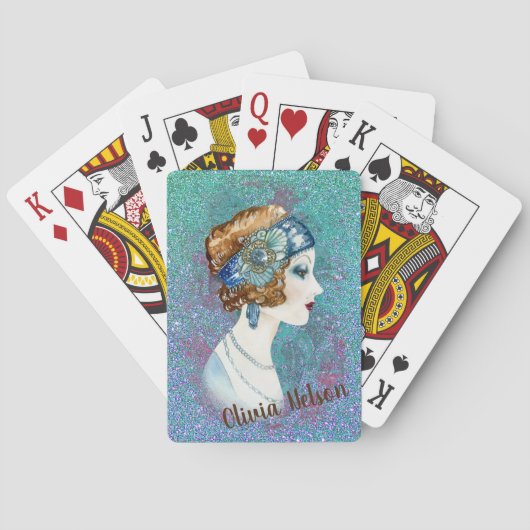 Vintage Lady auf Glitzer Spielkarten (Rückseite)