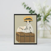 Vintage Lady auf Reisereise Postkarte (Stehend Vorderseite)